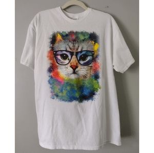 Vintage Cat Graphic Art Cotton Tee T-shirt Top